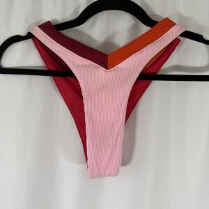 One One Swim Bottom Women's Small Pink Red Ribbed Pull On Stretchy